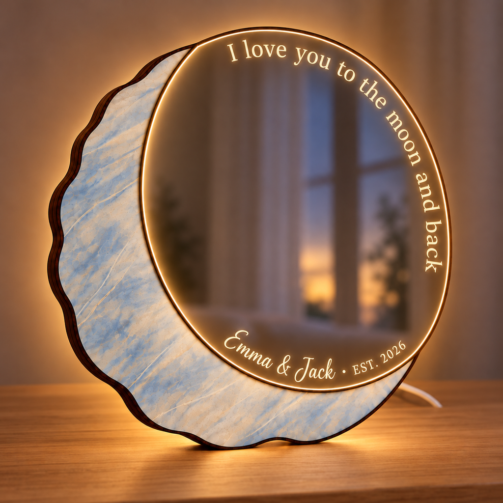 Personalized Moon Mirror LED Night Light – I Love You to the Moon and Back