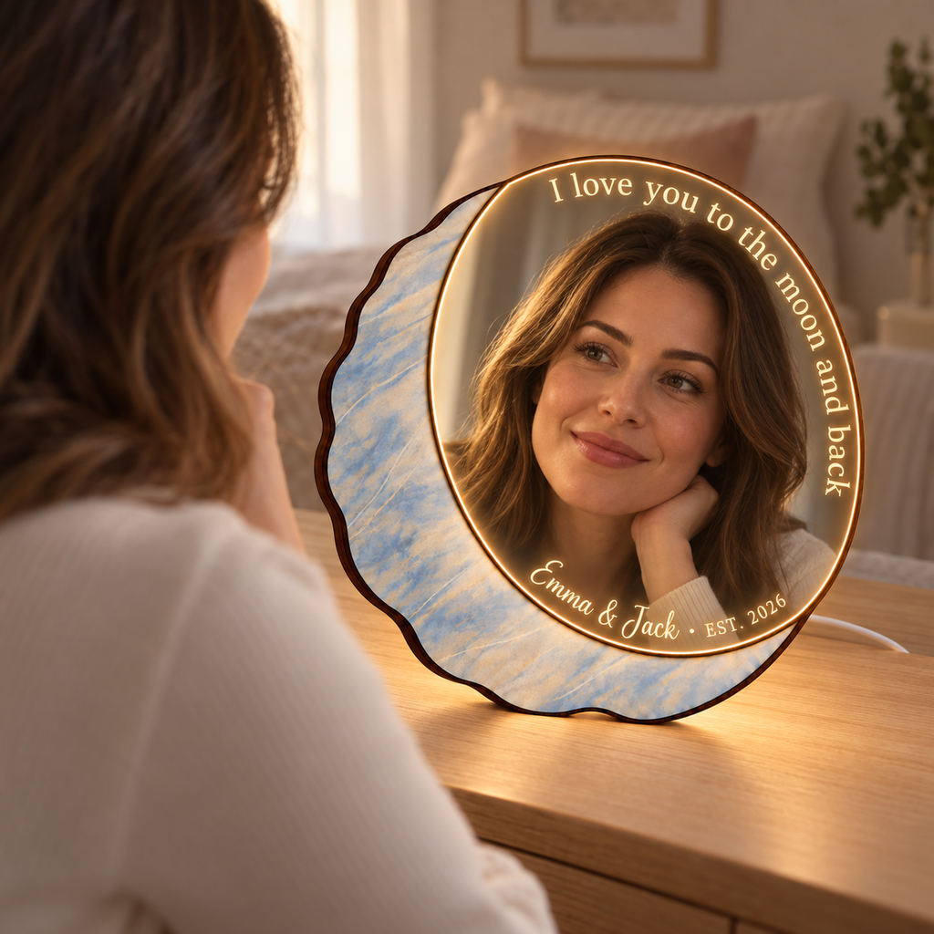 Personalized Moon Mirror LED Night Light – I Love You to the Moon and Back