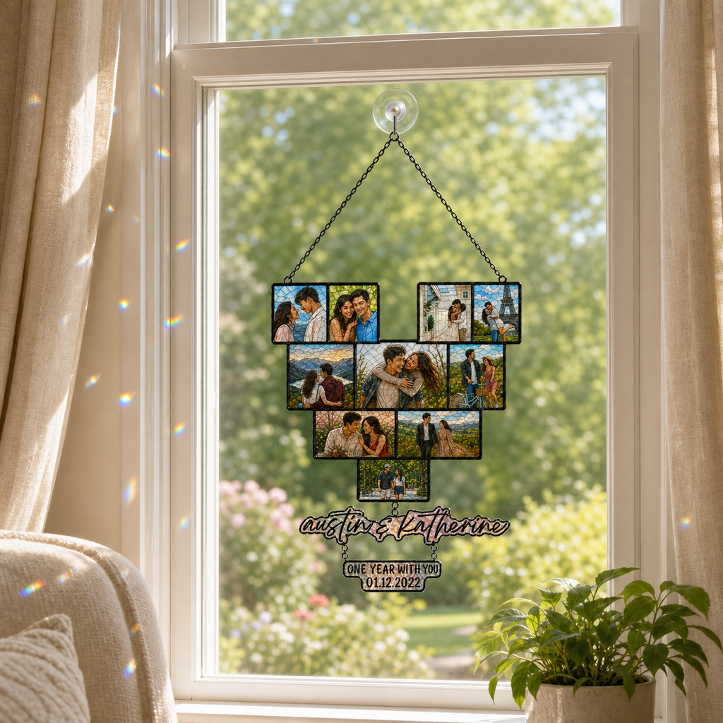 Custom Heart Photo Collage Acrylic Suncatcher