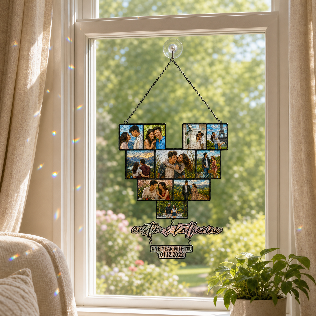 Custom Heart Photo Collage Acrylic Suncatcher