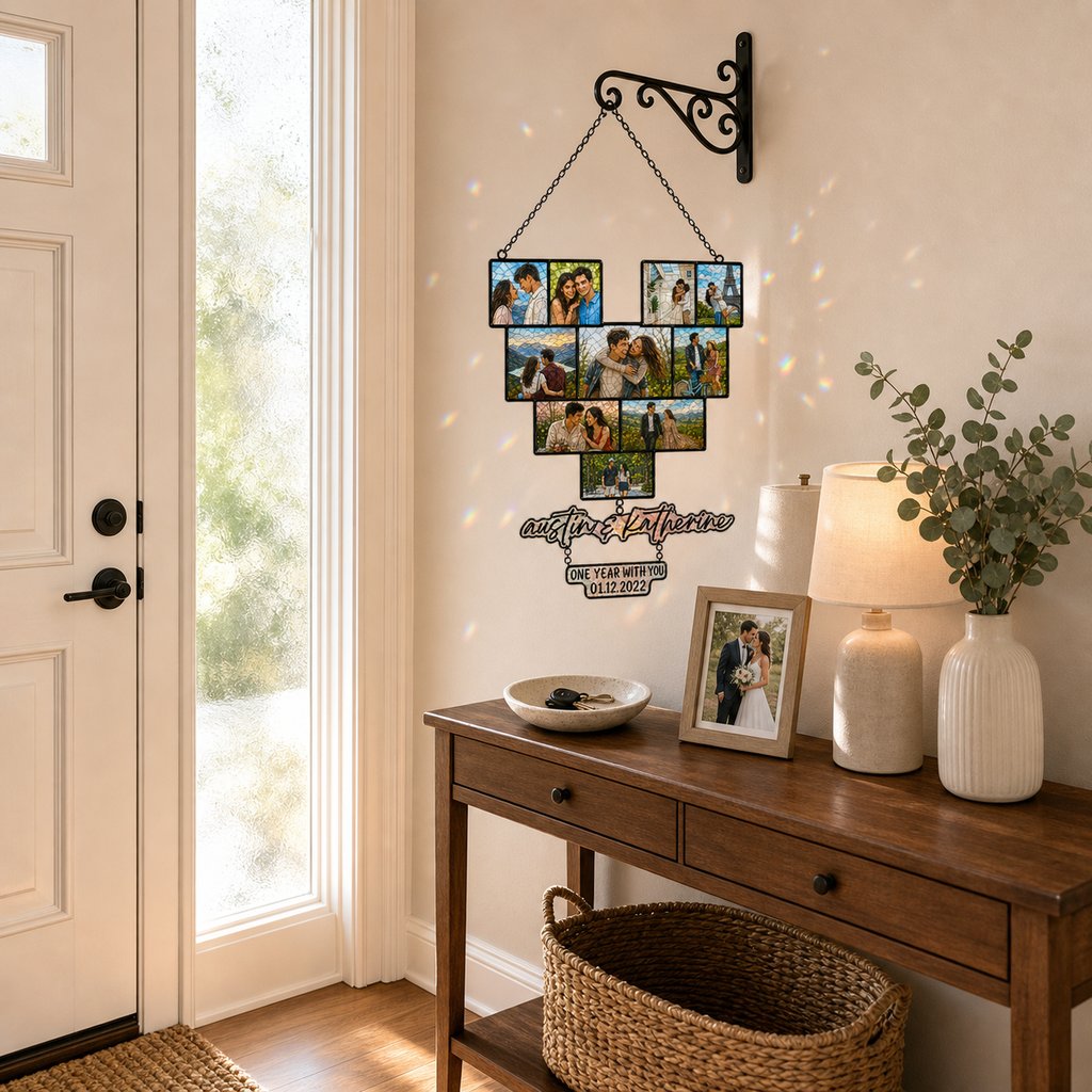 Custom Heart Photo Collage Acrylic Suncatcher