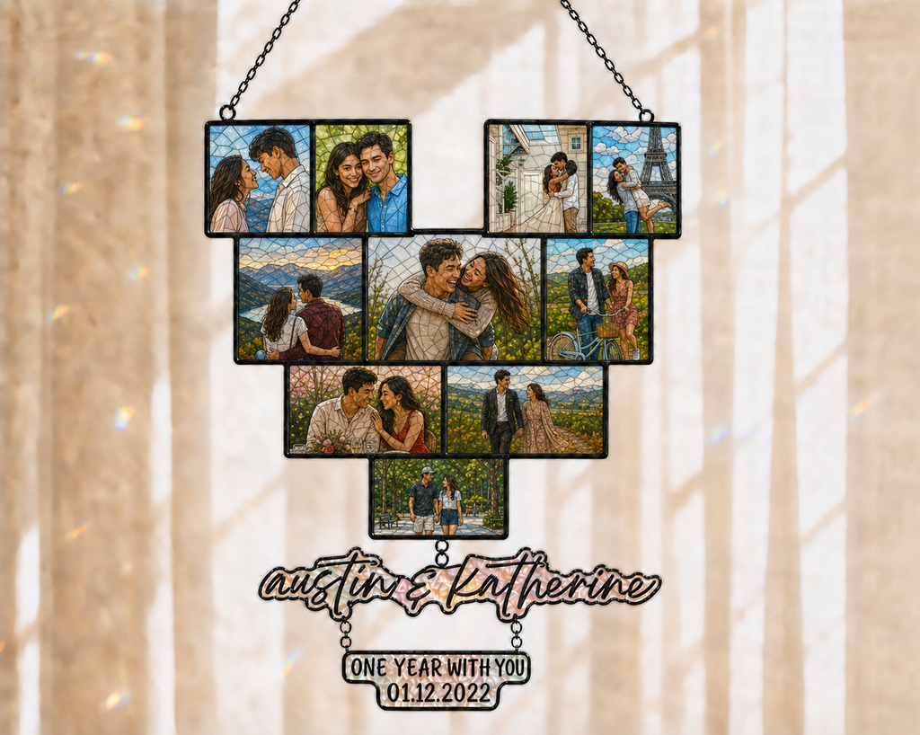 Custom Heart Photo Collage Acrylic Suncatcher