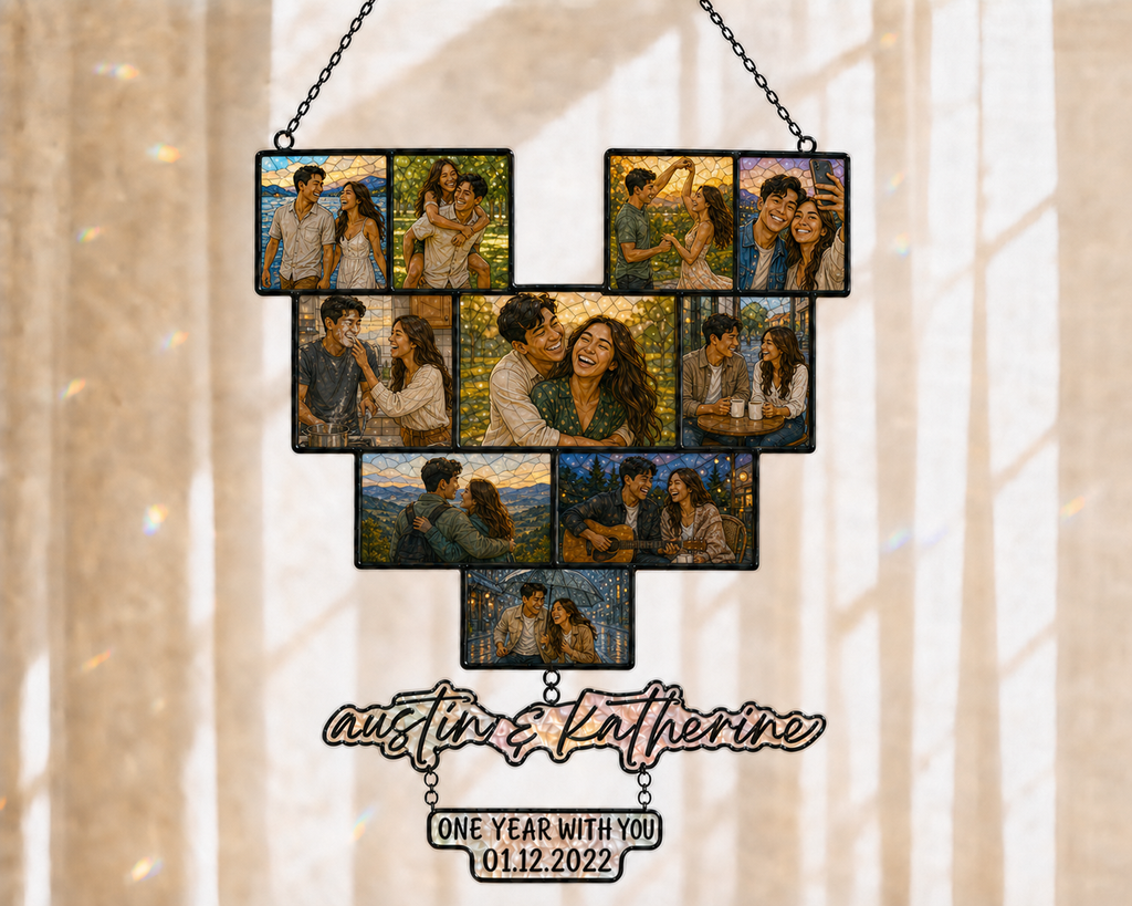 Custom Heart Photo Collage Acrylic Suncatcher