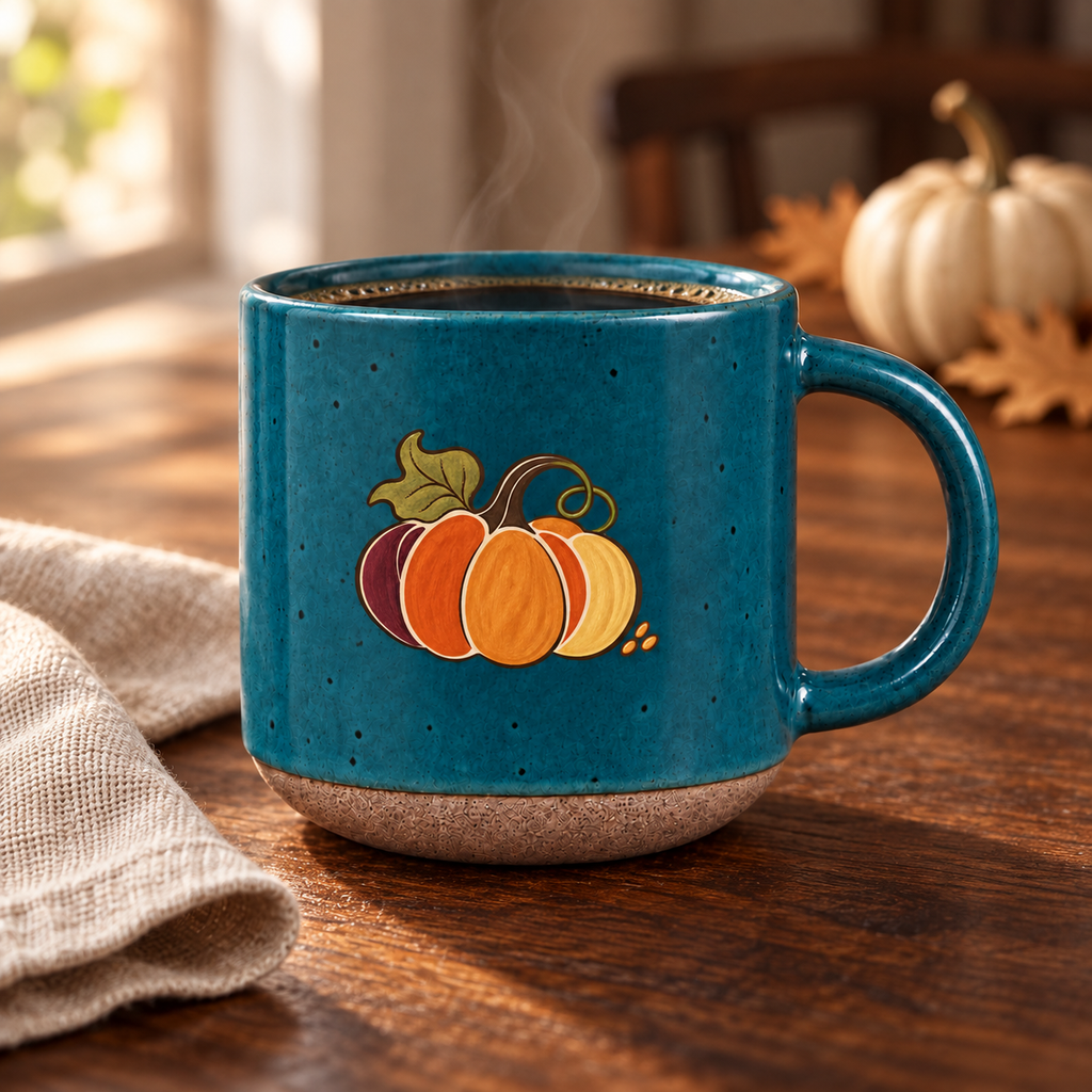 Turkey & Pumpkins Pottery Mug — Thanksgiving