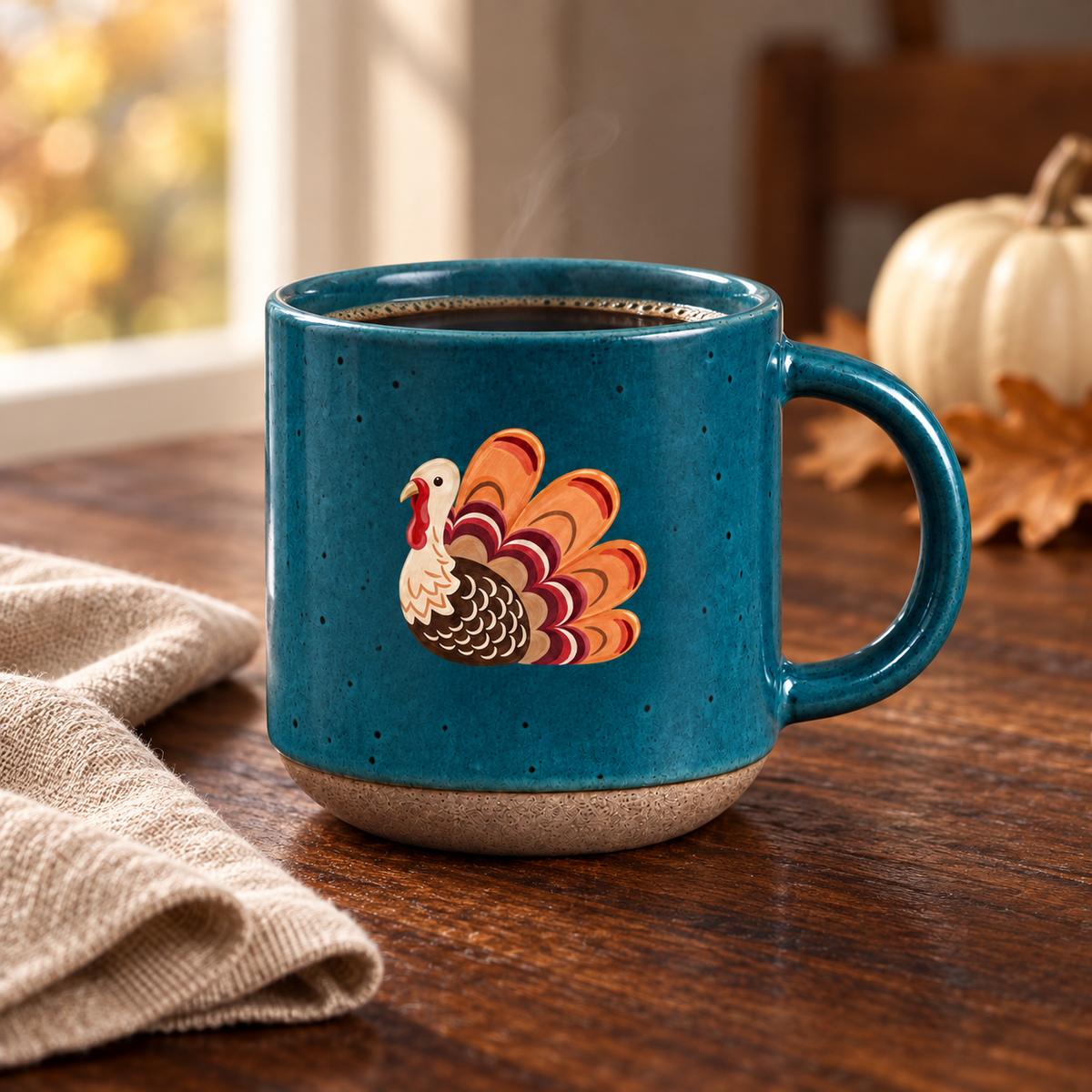 Turkey & Pumpkins Pottery Mug — Thanksgiving