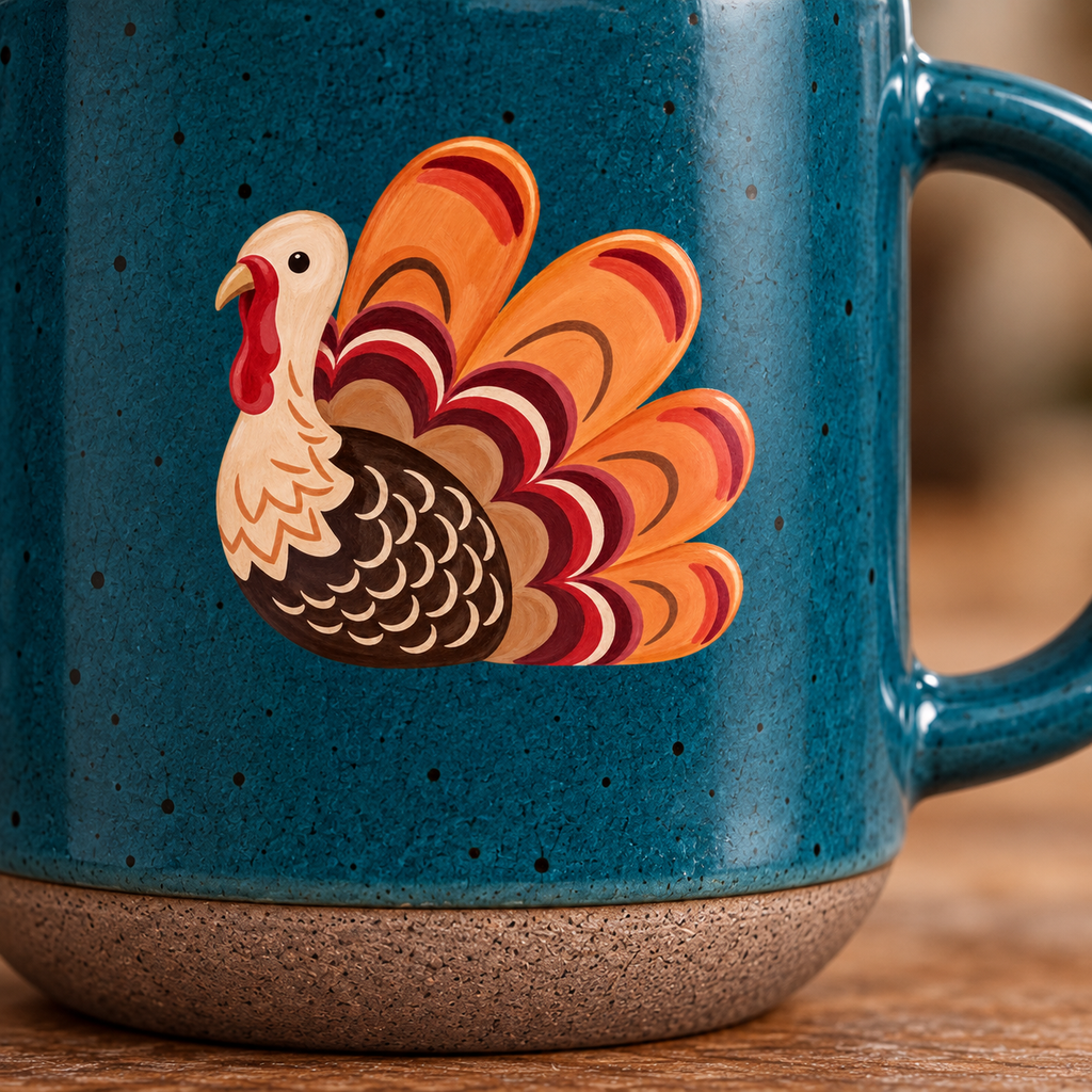 Turkey & Pumpkins Pottery Mug — Thanksgiving