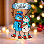 Let It Snow Snowman Couple Holographic Acrylic Suncatcher