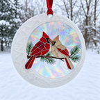 Personalized Cardinal Pair Pine Branch Ceramic Christmas Ornament