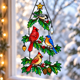 Cardinal & Bluebird Christmas Tree Holographic Acrylic Suncatcher