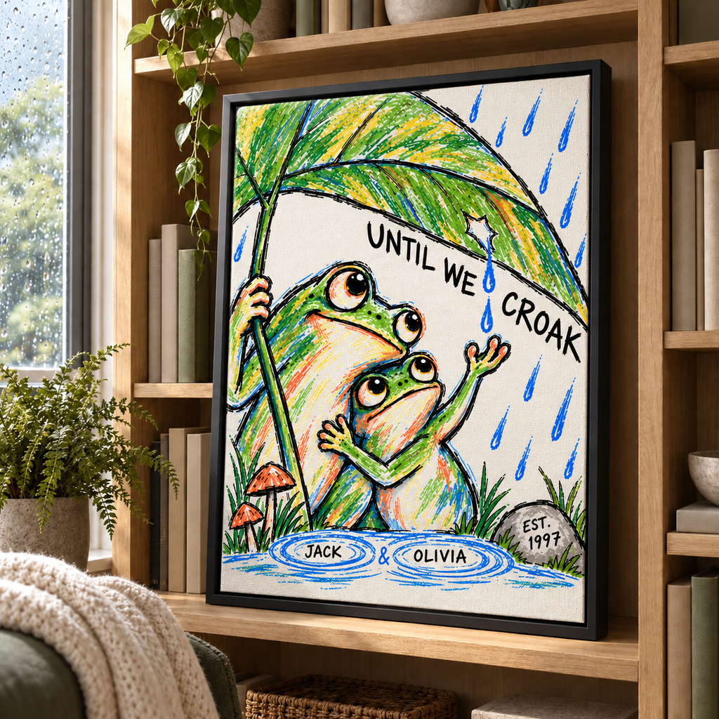 Personalized Until We Croak Frog Couple Canvas Wall Art