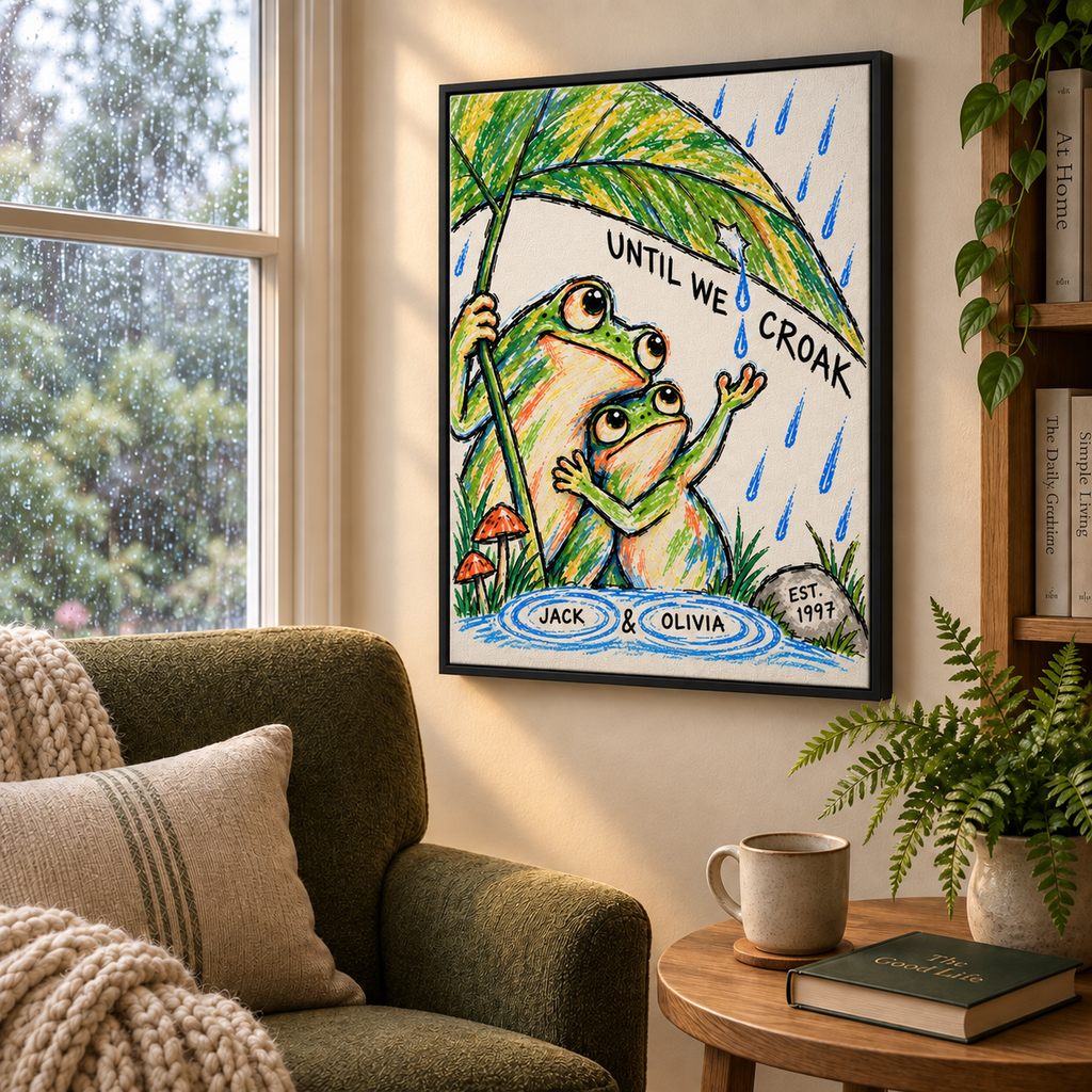 Personalized Until We Croak Frog Couple Canvas Wall Art