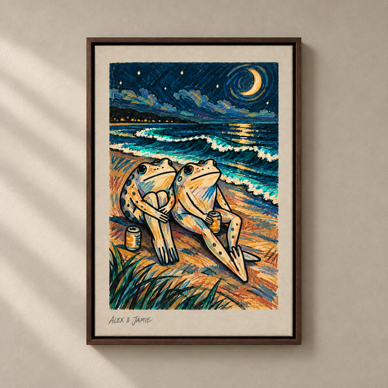 Personalized Past Midnight Frog Couple Canvas Wall Art