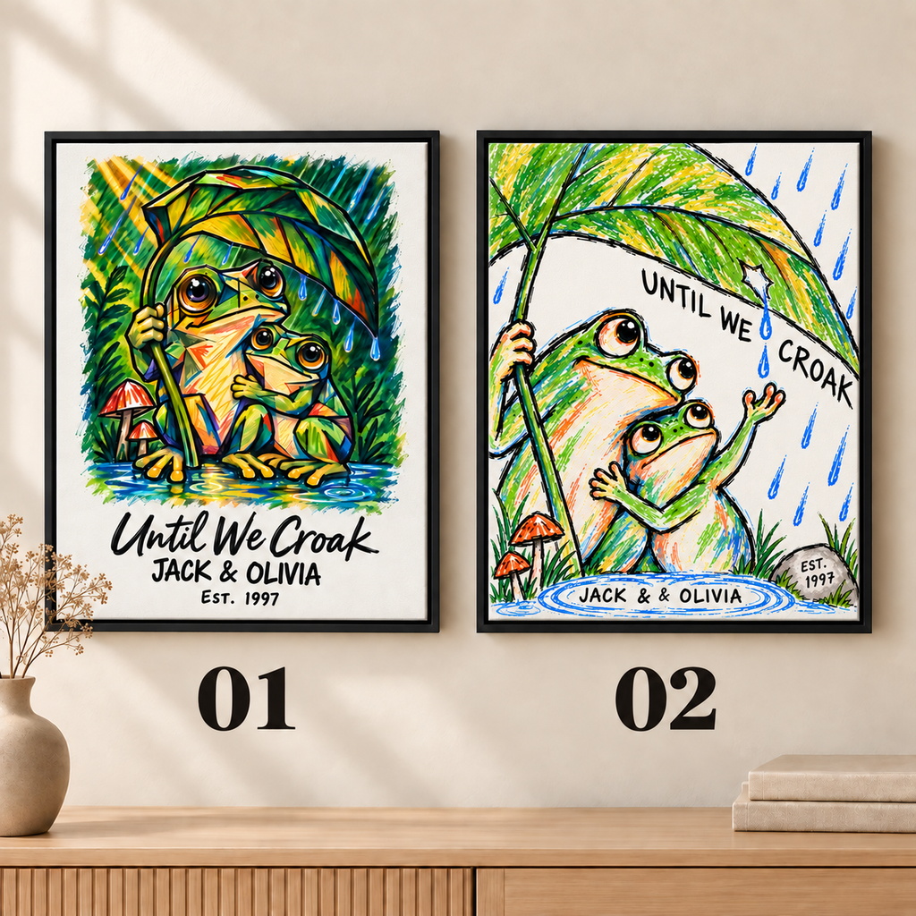 Personalized Until We Croak Frog Couple Canvas Wall Art