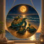 Decorative wall art with turtles and moonlit ocean scene