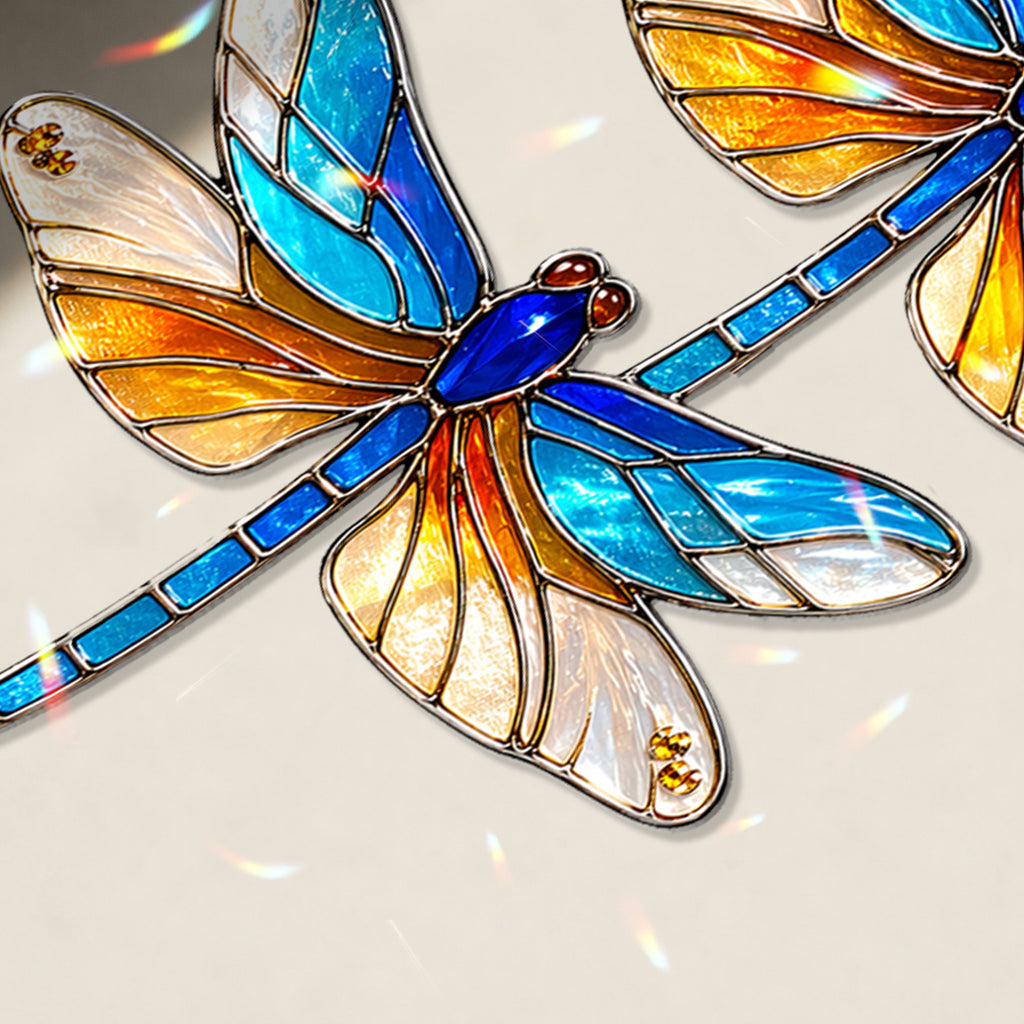 Double Dragonfly Suncatcher Acrylic Stained Glass Window Hanging