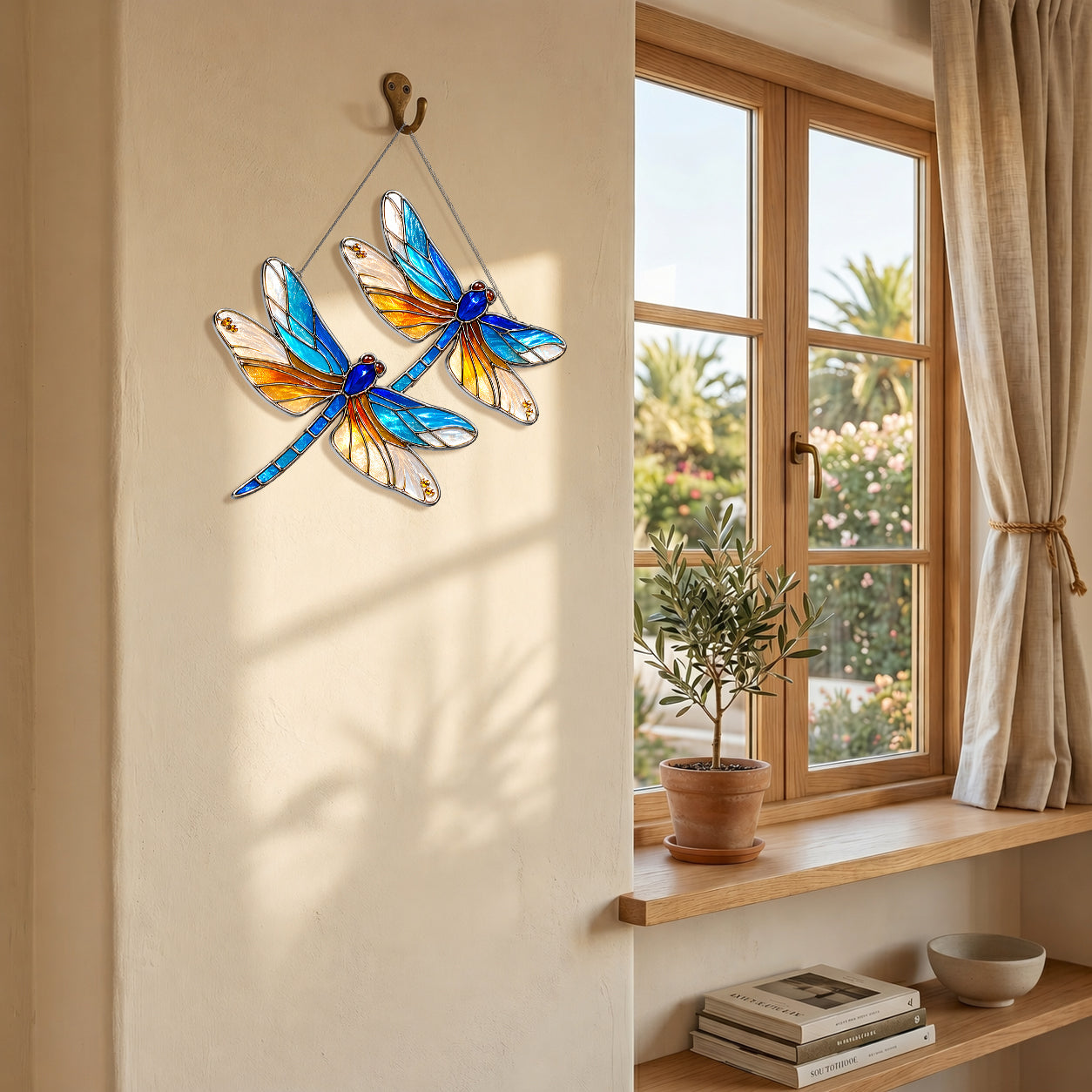 Double Dragonfly Suncatcher Acrylic Stained Glass Window Hanging