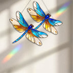 Double Dragonfly Suncatcher Acrylic Stained Glass Window Hanging