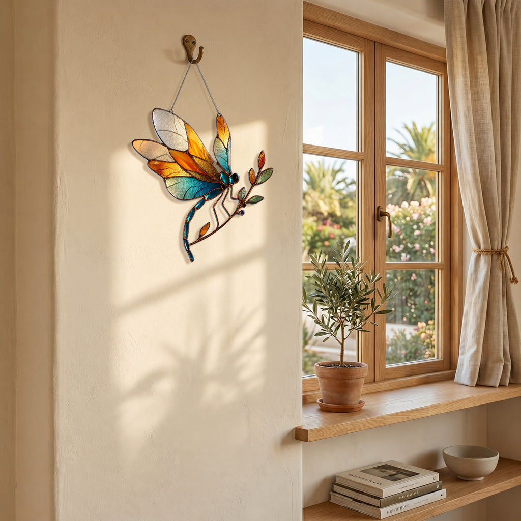 Dragonfly Suncatcher Acrylic Stained Glass Window Hanging