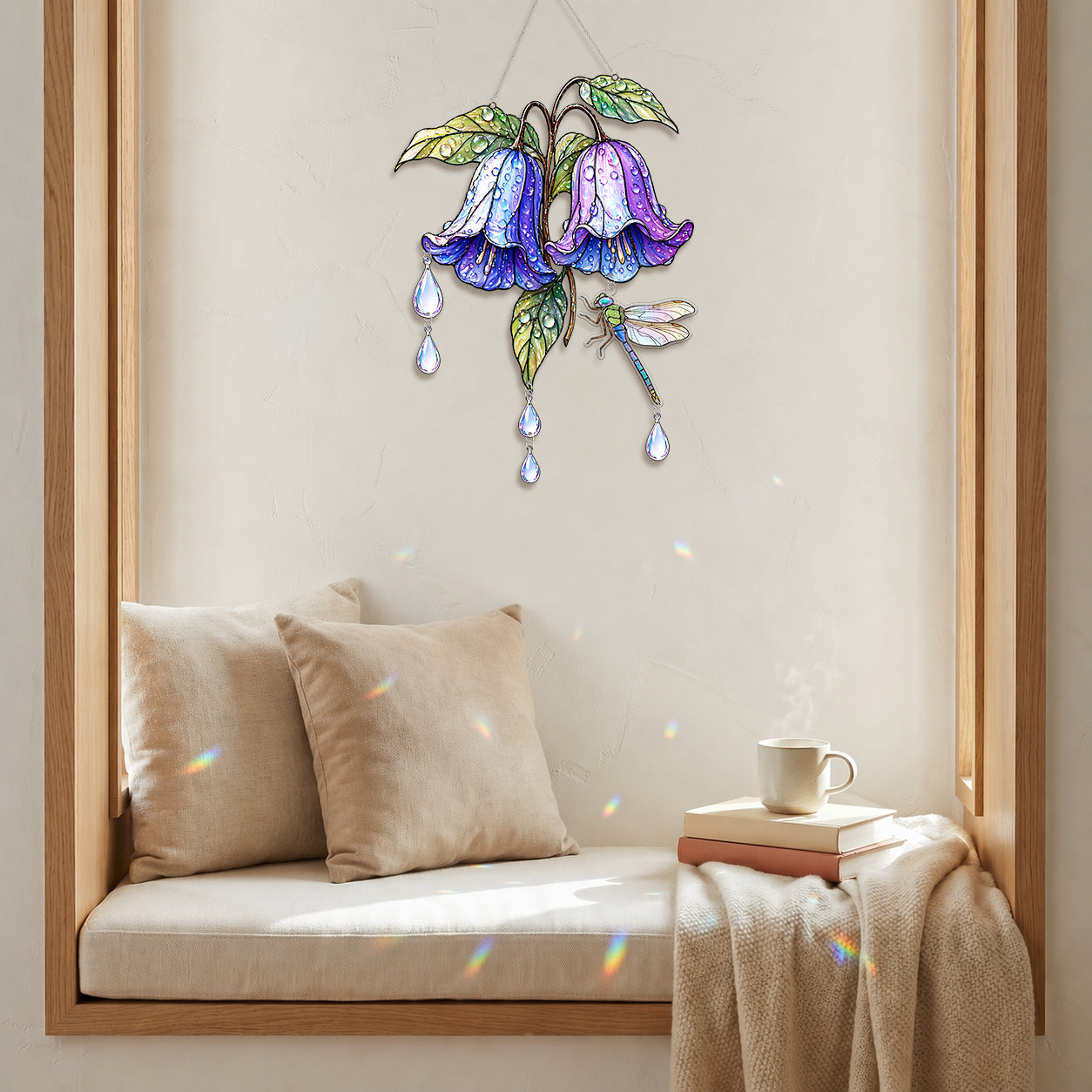 Flower Dragonfly Suncatcher Acrylic Stained Glass Window Hanging