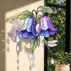 Flower Dragonfly Suncatcher Acrylic Stained Glass Window Hanging
