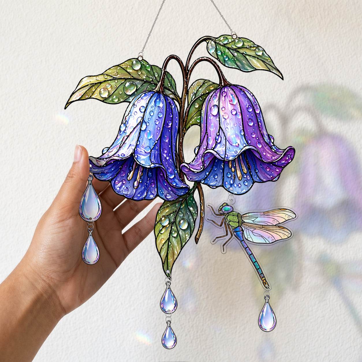 Flower Dragonfly Suncatcher Acrylic Stained Glass Window Hanging