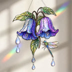 Flower Dragonfly Suncatcher Acrylic Stained Glass Window Hanging