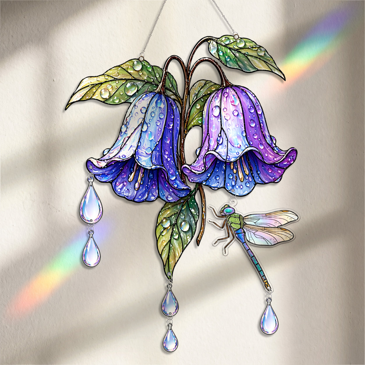 Flower Dragonfly Suncatcher Acrylic Stained Glass Window Hanging