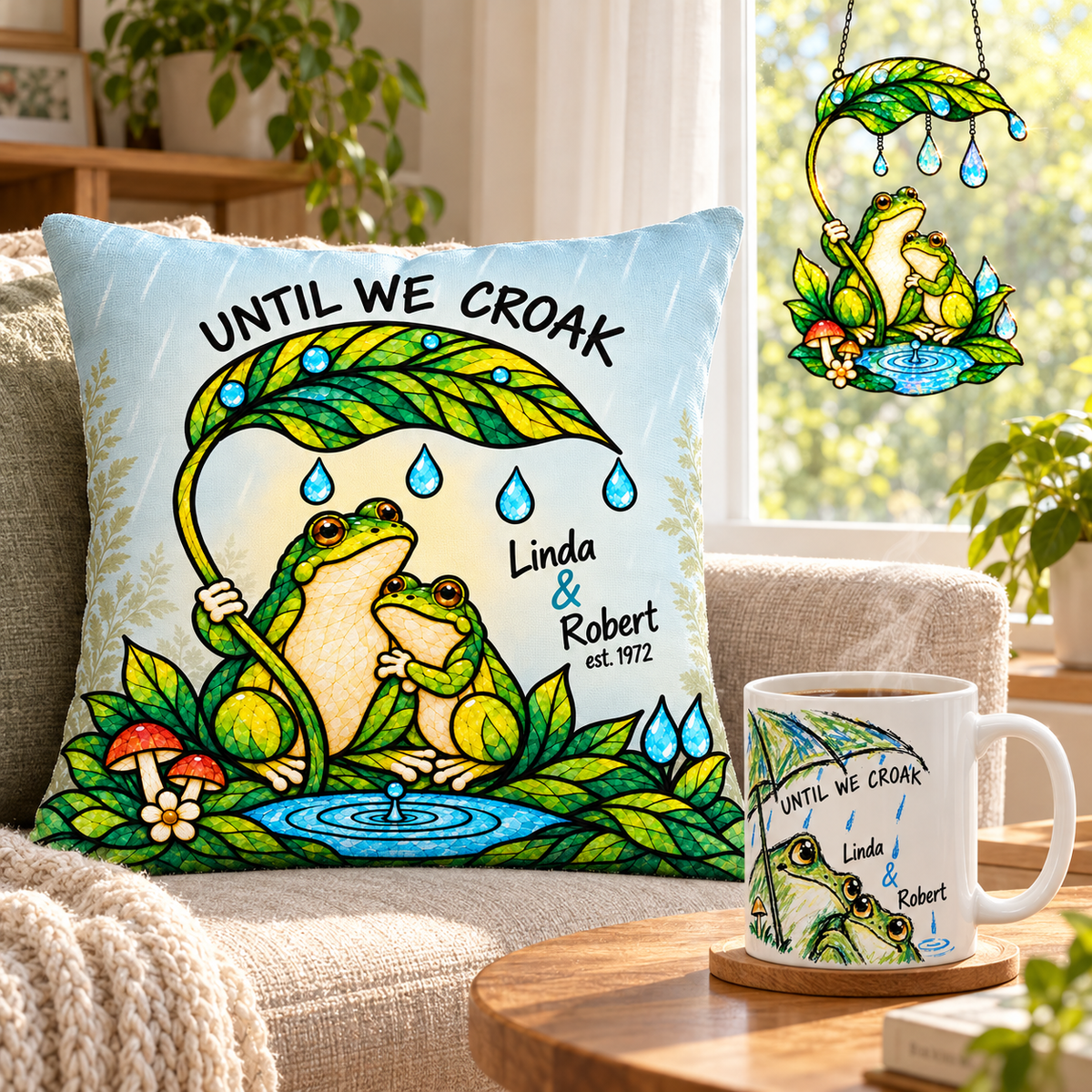 Personalized Frog Couple Pillow