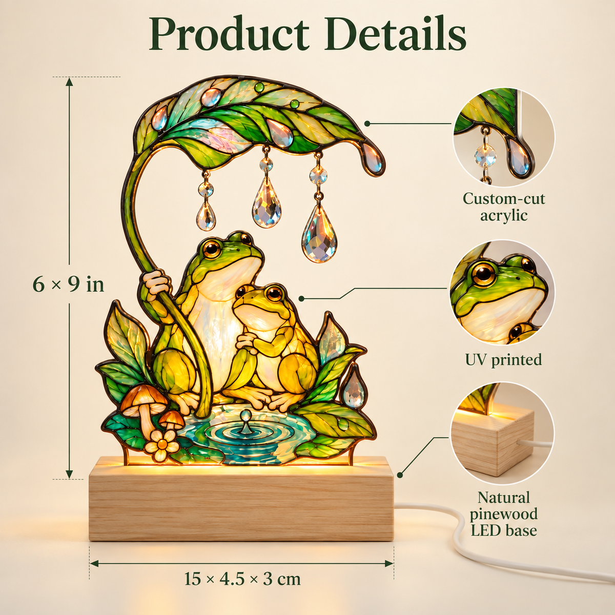 Until We Croak Frog Couple Leaf Umbrella Acrylic Night Light