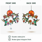 Front and back view of double-sided hummingbird holographic acrylic suncatcher