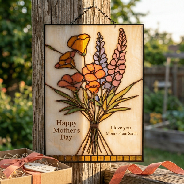 Personalized Flower Suncatcher Gift for Mom, Custom Birth Flower Bouquet