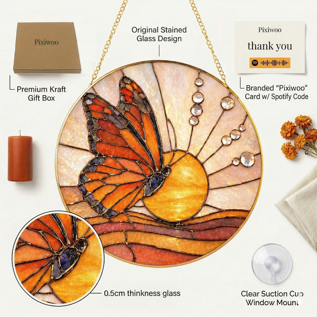 Butterfly Stained Glass Suncatcher - Fire & Bloom