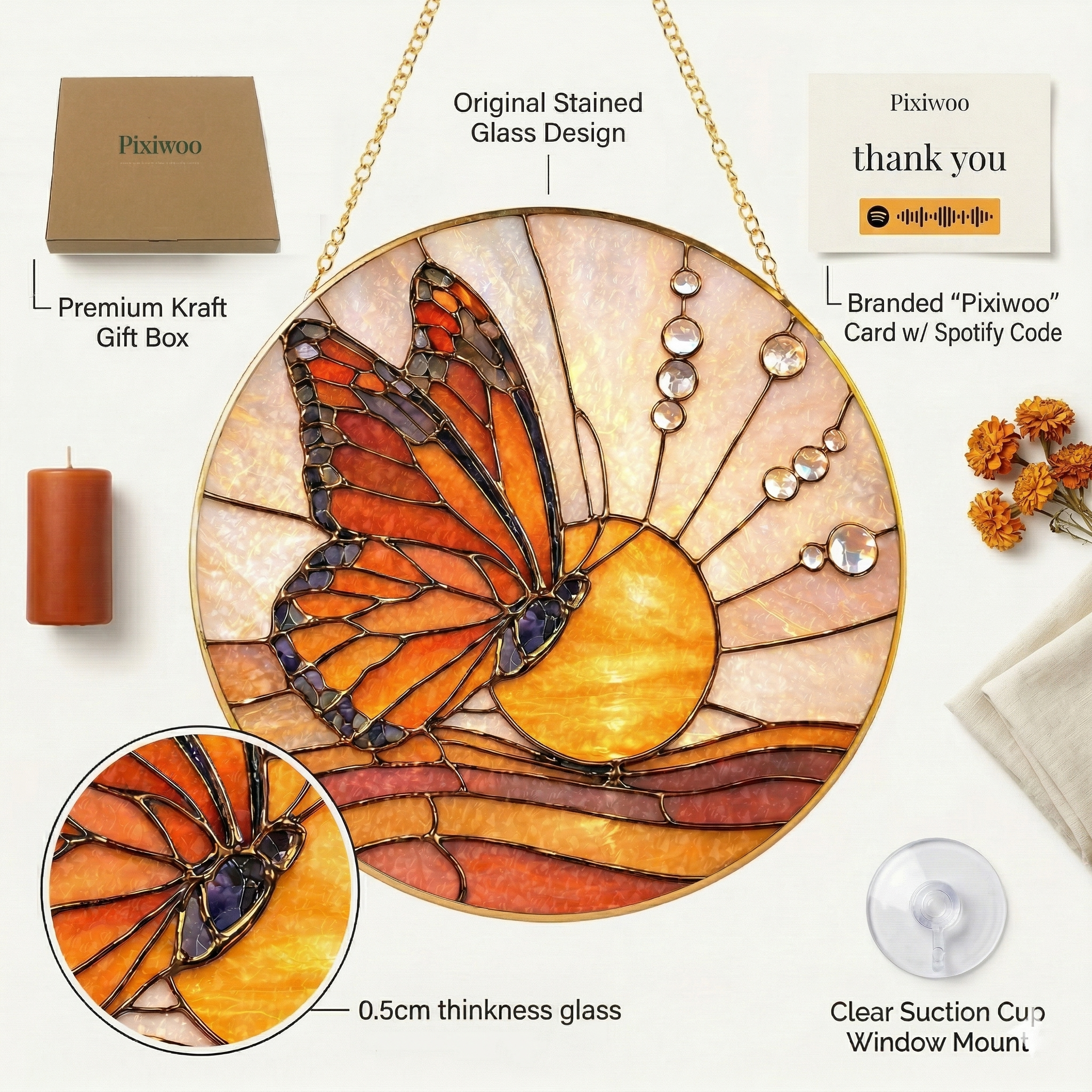 Butterfly Stained Glass Suncatcher - Fire & Bloom