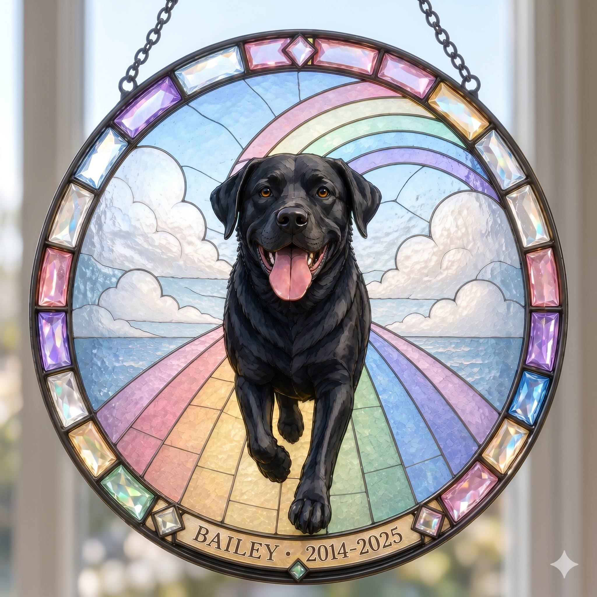 Personalized Pet Memorial Suncatcher – Rainbow Bridge Photo