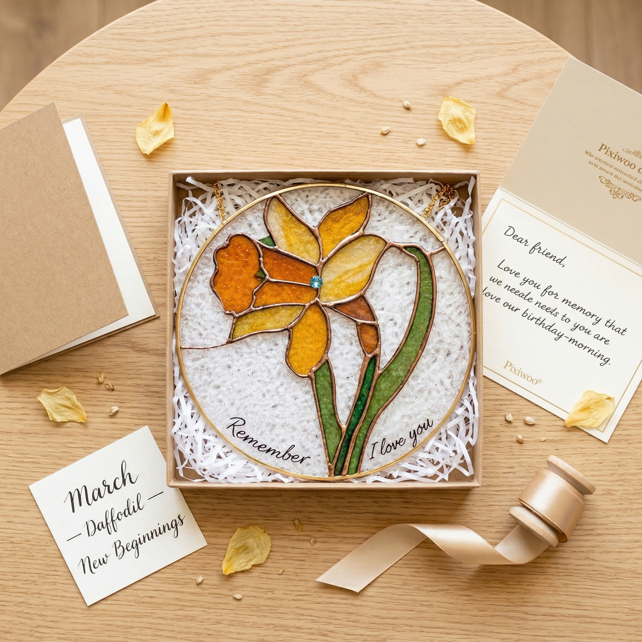 Personalized Stained Glass Suncatcher, Custom Flower Sun Catcher with Name or Quote, Handmade Hanging Window Panel Gift for Mom, Memorial, Birthday, Housewarming Decor