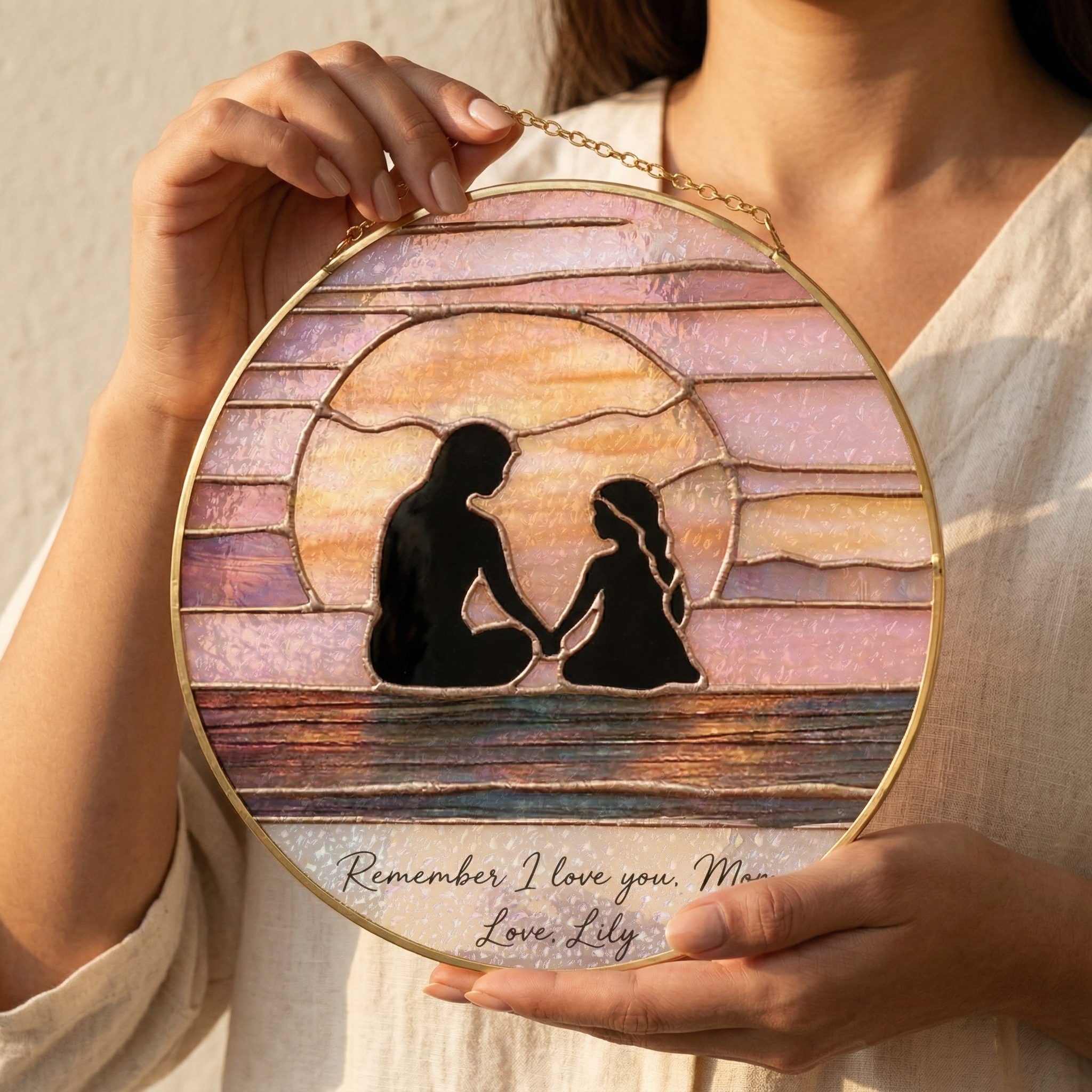 Personalized Mother’s Day Suncatcher Gift, Custom Name Mom Sun Catcher Window Hanging Ornament, Family Love Silhouette Art, Gift for Mom Grandma from Kids