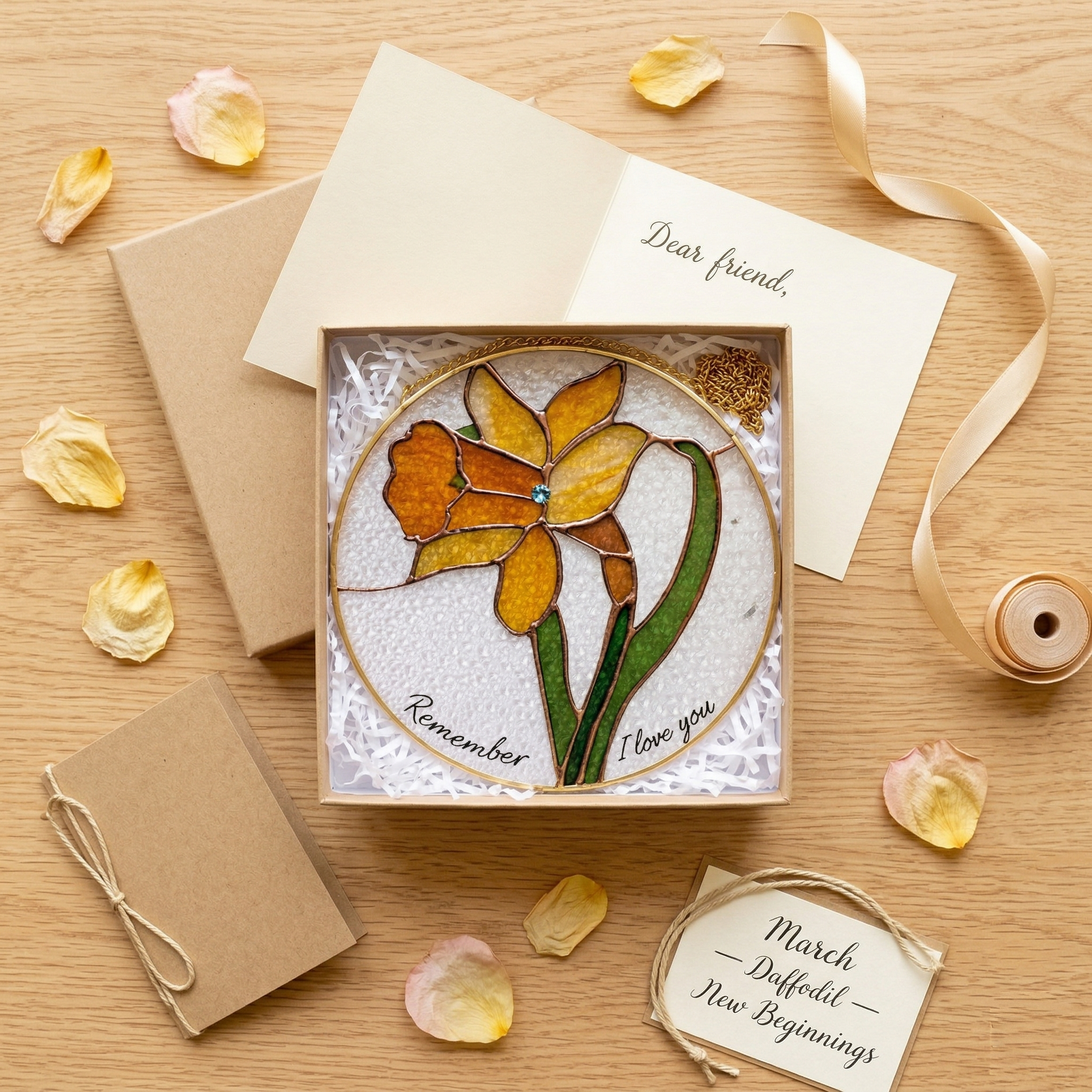 Personalized Stained Glass Suncatcher, Custom Flower Sun Catcher with Name or Quote, Handmade Hanging Window Panel Gift for Mom, Memorial, Birthday, Housewarming Decor