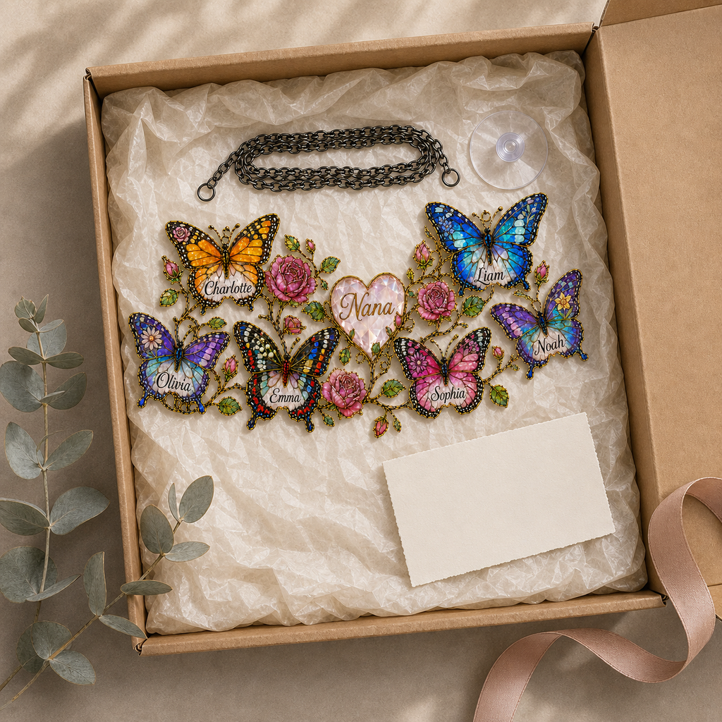 Personalized Grandma Butterfly & Roses Holographic Acrylic Suncatcher