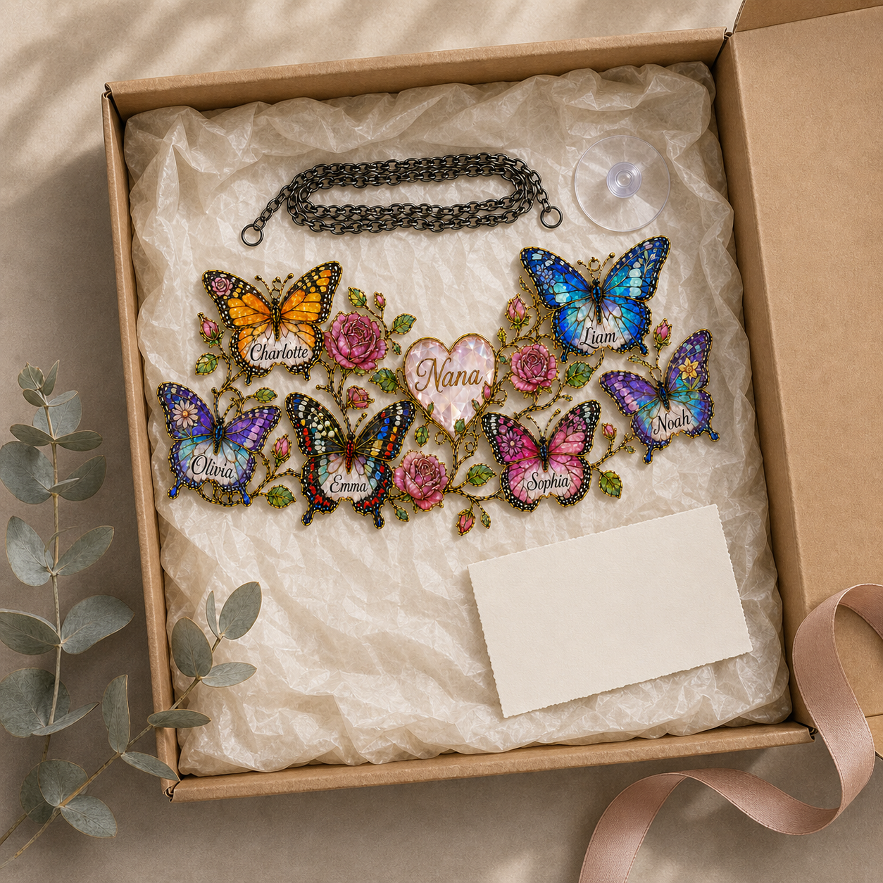 Personalized Grandma Butterfly & Roses Holographic Acrylic Suncatcher