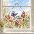 Personalized Grandma Butterfly & Heart Holographic Acrylic Suncatcher
