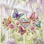 Personalized Grandma Butterfly & Heart Holographic Acrylic Suncatcher