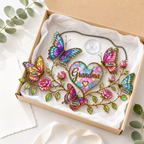 Personalized Grandma Butterfly & Heart Holographic Acrylic Suncatcher