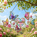 Personalized Grandma Butterfly & Heart Holographic Acrylic Suncatcher