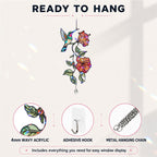 Ready to hang hummingbird hibiscus holographic acrylic suncatcher with adhesive hook and metal hanging chain