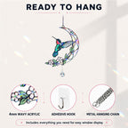 Ready to hang hummingbird moon blossom holographic acrylic suncatcher with adhesive hook and metal hanging chain