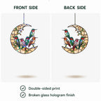 Front and back side view of double-sided hummingbird moon holographic acrylic suncatcher
