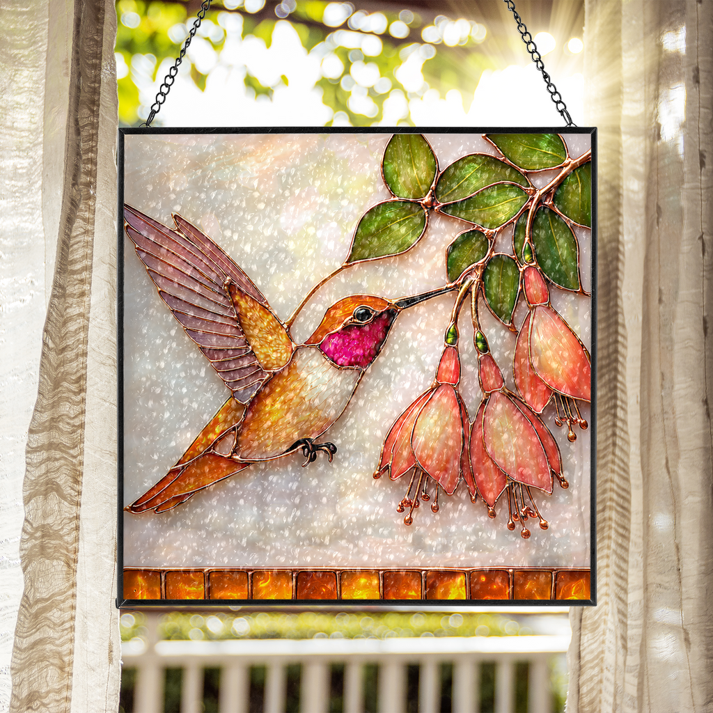 Hummingbird & Sunflower Suncatcher - Fire & Bloom