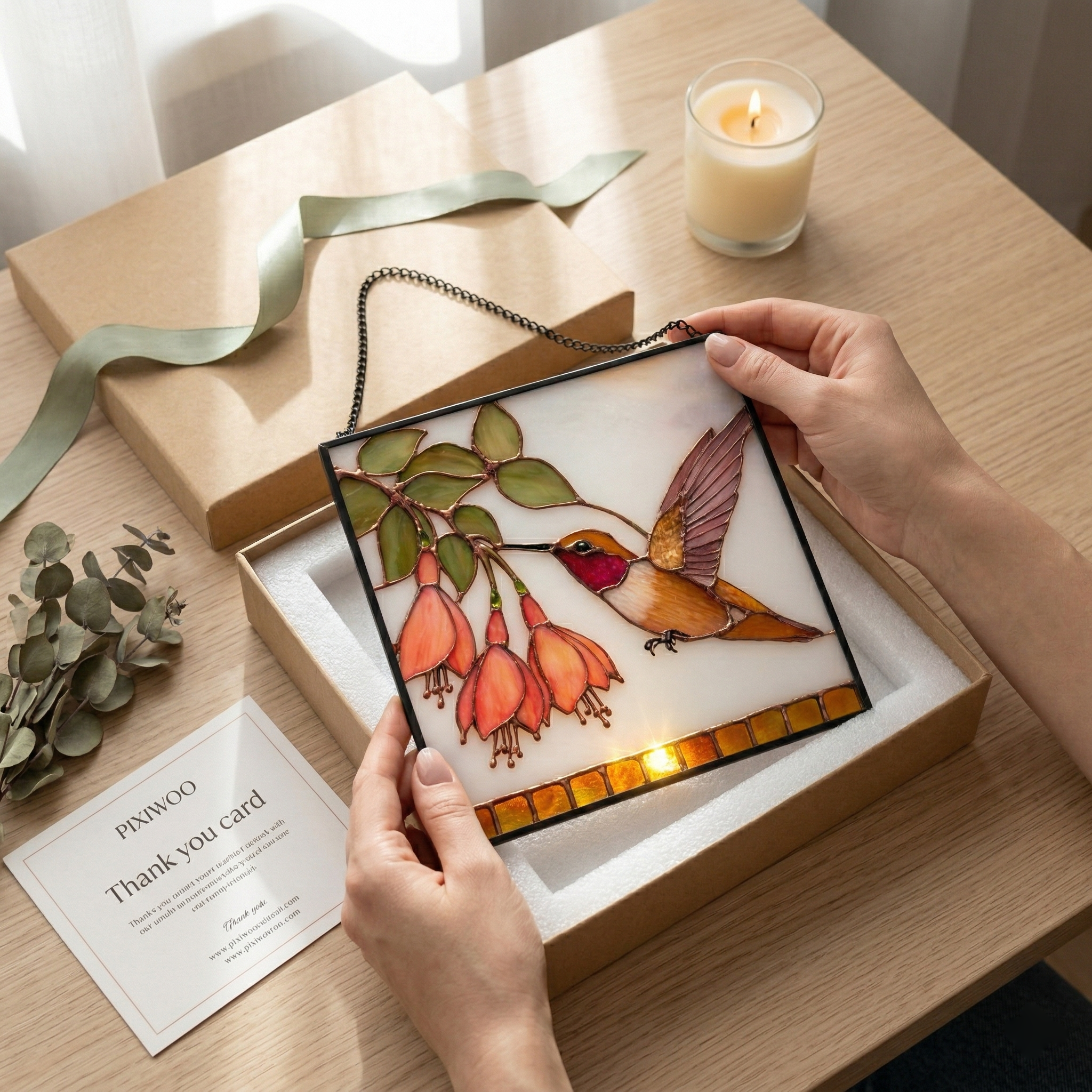 Hummingbird & Sunflower Suncatcher - Fire & Bloom