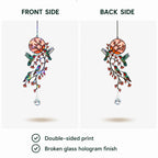Front and back view of double-sided hummingbird holographic acrylic suncatcher