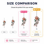 Size comparison chart for hummingbird holographic acrylic suncatcher in 6 8 10 and 12 inch sizes